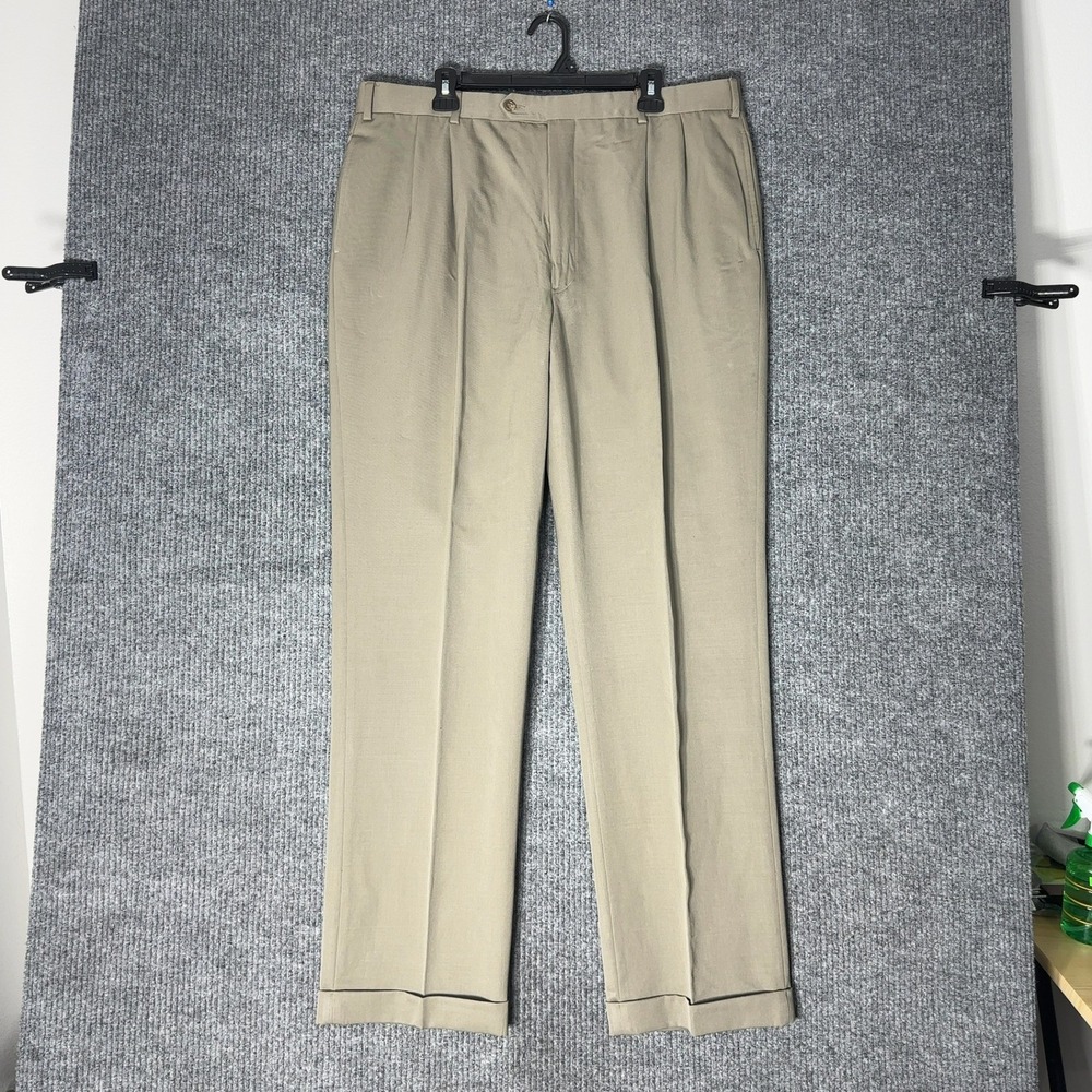 Brooks Brothers 1818 Pleated Dress Pants Men 39x34 Tan Khaki Wool Made in Canada